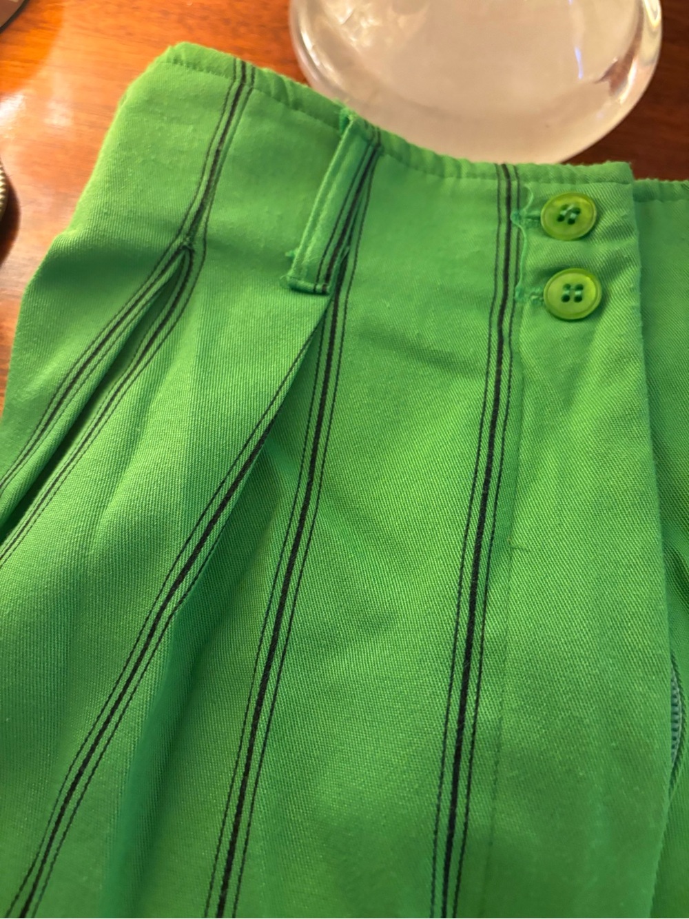 Vintage 1990’s bright green pinstripe pleated shorts/ Best American Clothing Co.